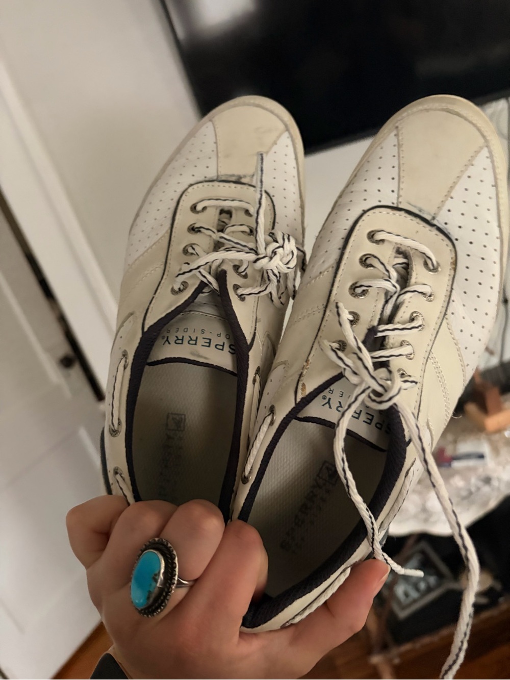 Sperry White and Cream Perforated Lace-Up Sneakers